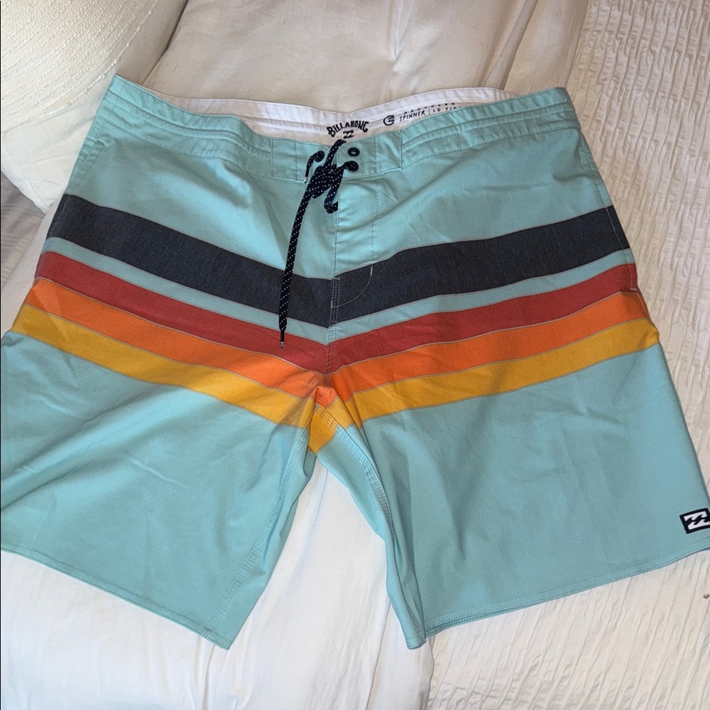 Billabong Men's Aqua and Orange Striped Board Shorts